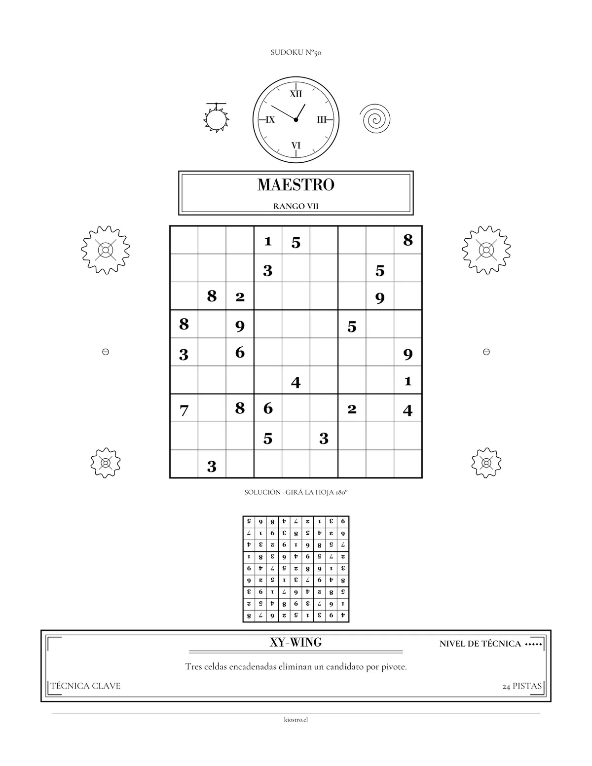 Pack 100 Sudokus Difíciles para Imprimir PDF (nivel experto) — 100 sudokus 9×9 nivel experto en PDF para imprimir en casa, con la solución en la misma hoja (volteada 180°). Te llega al instante por correo. Solo para expertos. — KIOSTRO
